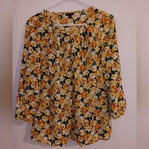 Talbots women's 3/4 sleeved blouse size 8 floral yellow and orange